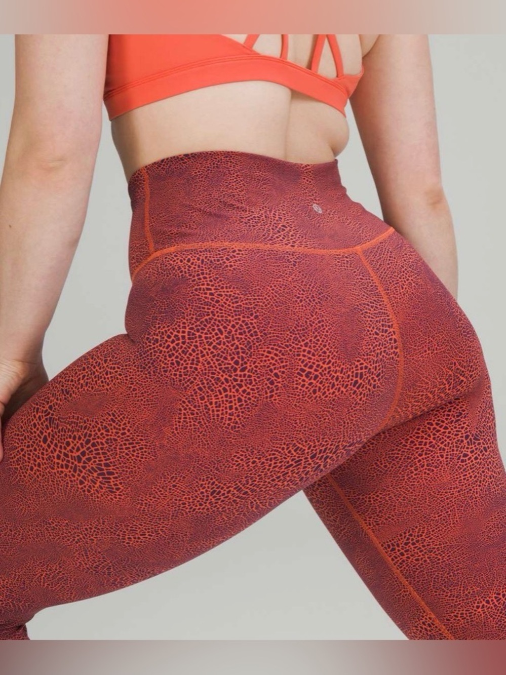 NWOT Lululemon Wunder Train HR Tight 25"-Crackle Glaze Vintage Orange Larkspur/0